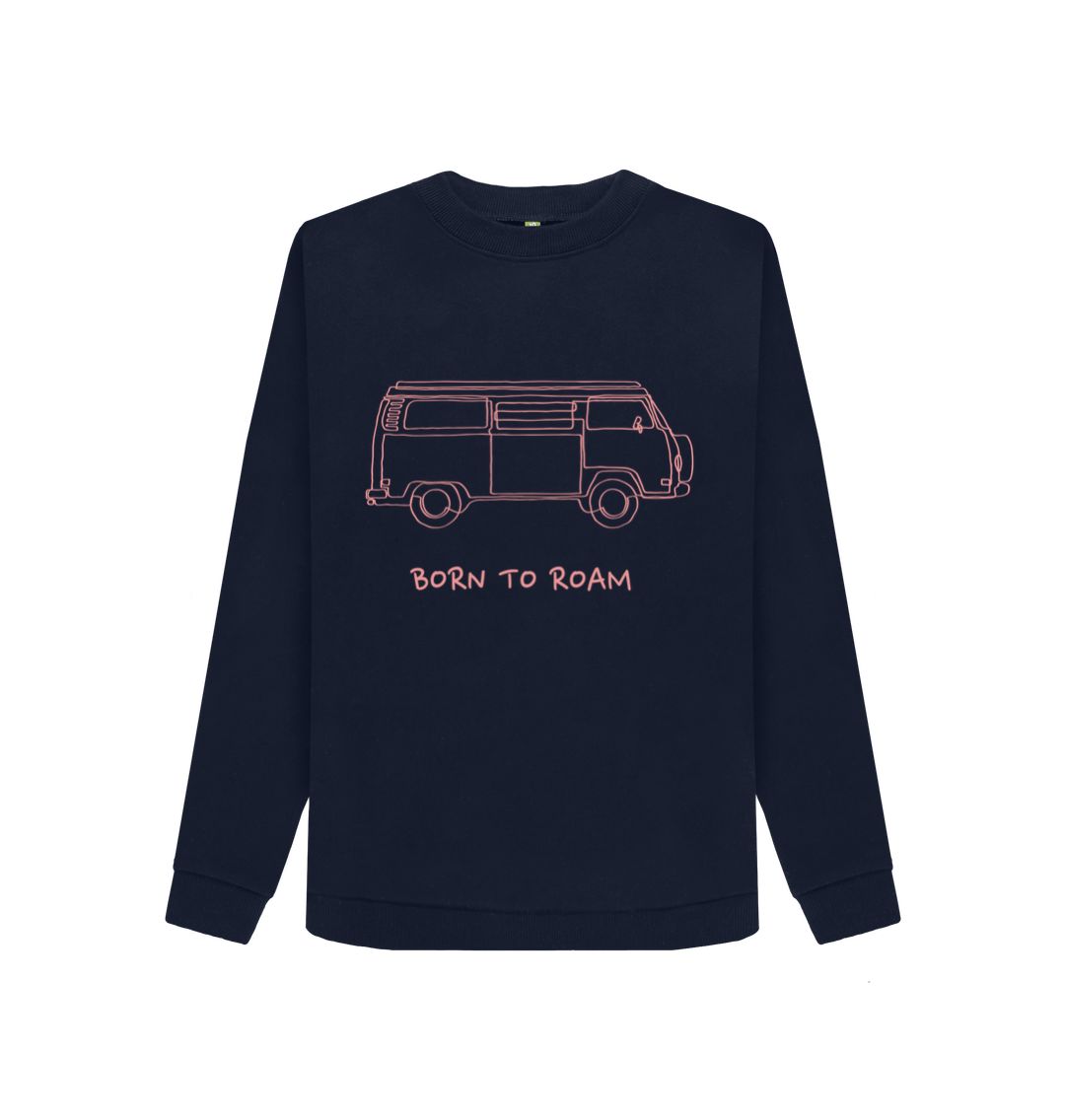 Navy Blue Women's Crew Neck Sweater - Born To Roam